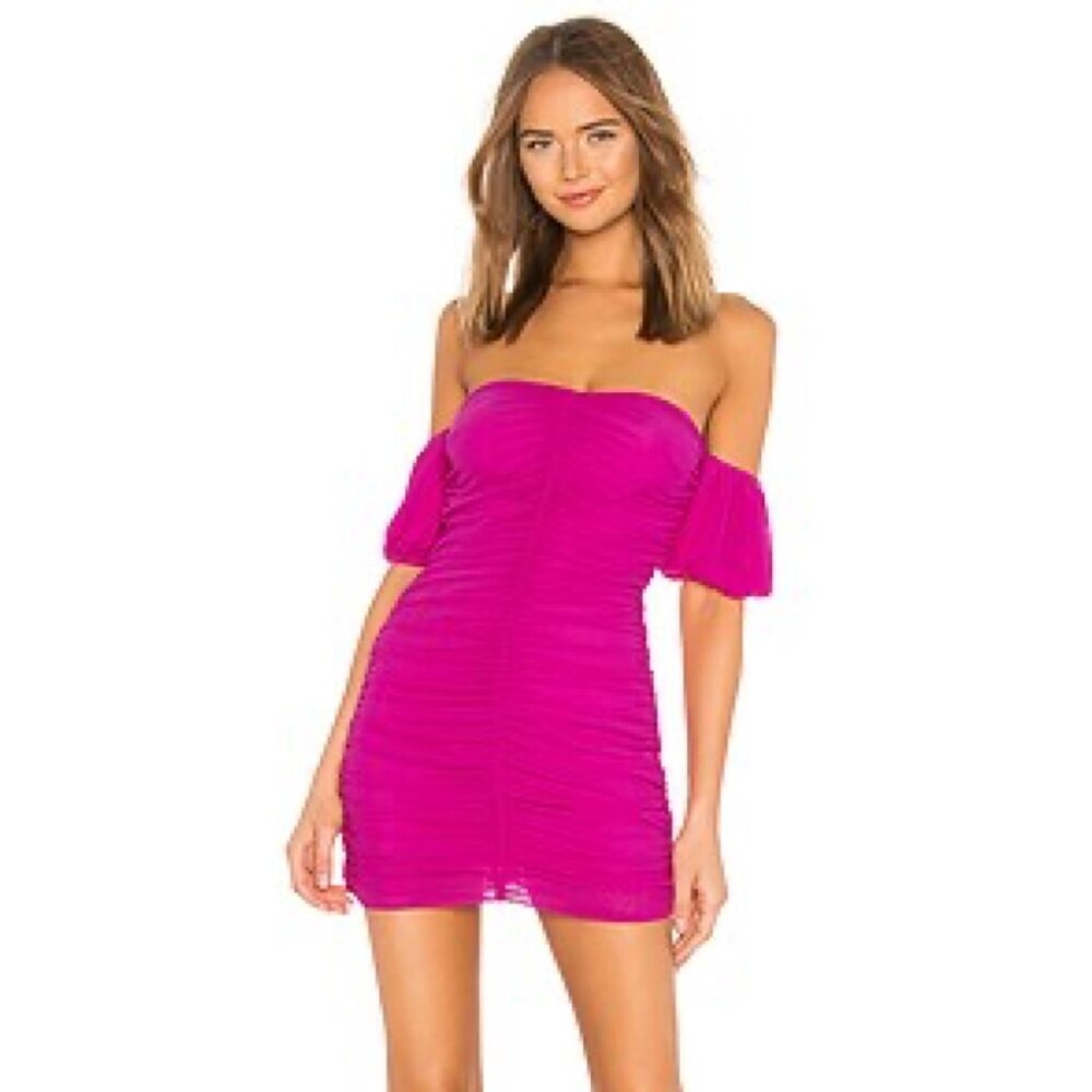 NBD REVOLVE Soleil Ruched Mini Dress in Magenta